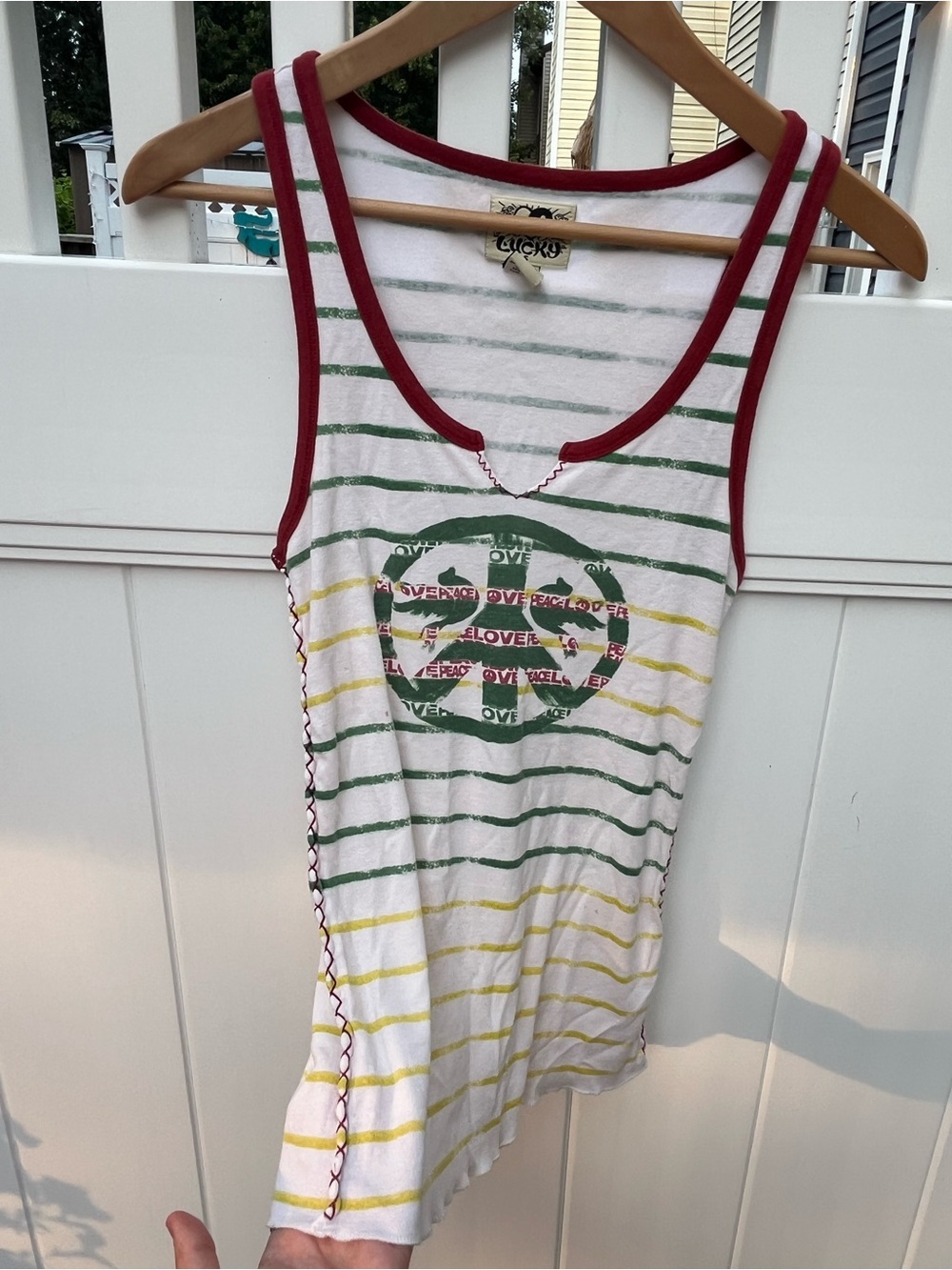 Y2K Lucky Brand striped tank top features a peace sign graphic Size Small Vintag